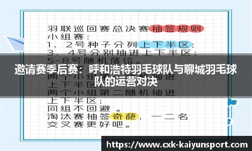邀请赛季后赛：呼和浩特羽毛球队与聊城羽毛球队的运营对决